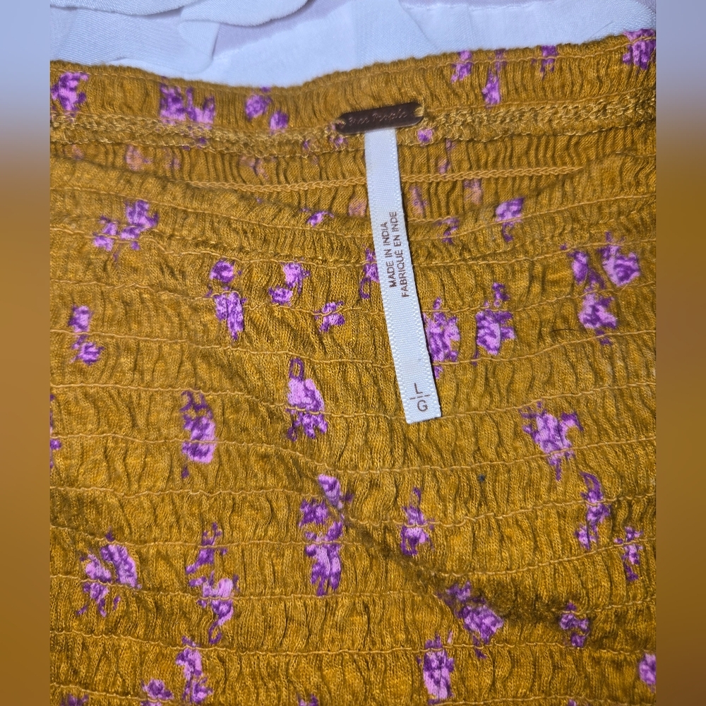 Free People Yellow Floral Top with Purple Accents